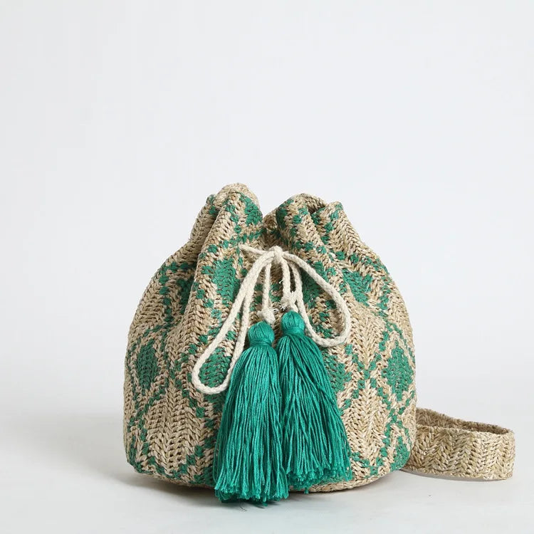 Bohemian Straw Woven Large Bucket Beach Bag