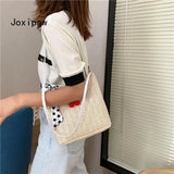 Summer Dot Silk Scarf Straw Shoulder Bag for Women