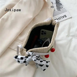 Summer Dot Silk Scarf Straw Shoulder Bag for Women
