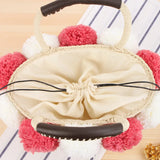Straw Handbag Hairball Top-Handle Bag Vintage Crochet Totes Travel Beach Bags