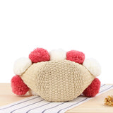 Straw Handbag Hairball Top-Handle Bag Vintage Crochet Totes Travel Beach Bags