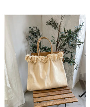Women Canvas Shoulder Bags Tassel Handbags Totes Ins Shopping Totes