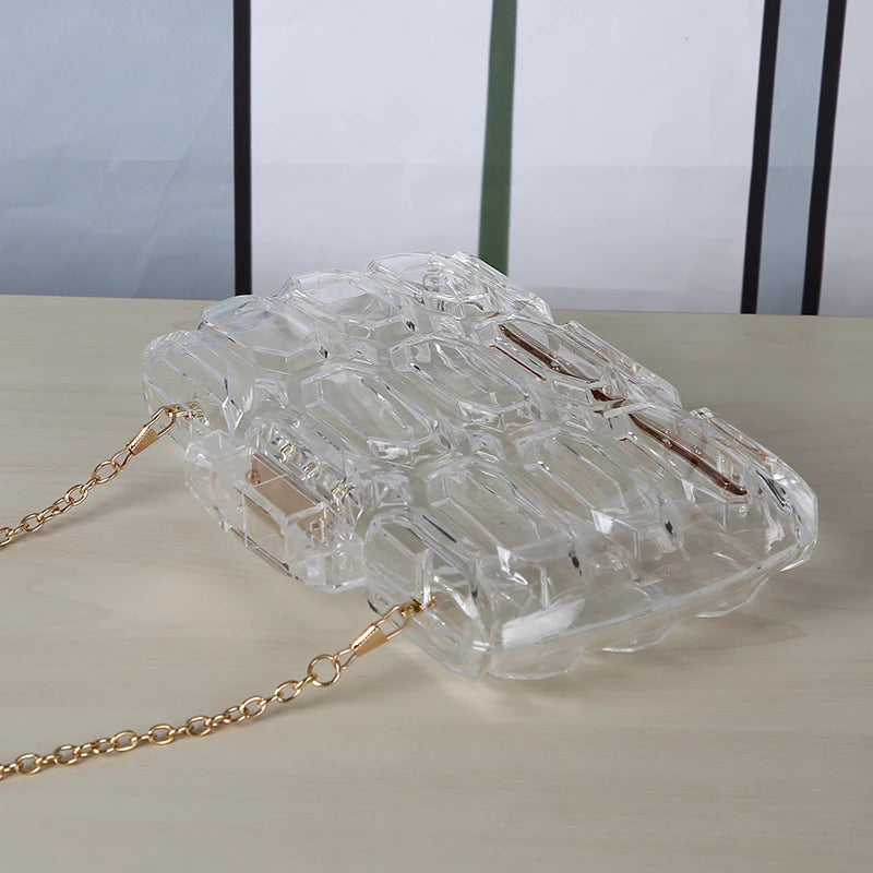 Transparent Acrylic Clutch Purse with Metal Chain for Party