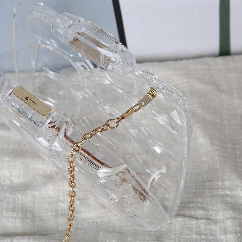 Transparent Acrylic Clutch Purse with Metal Chain for Party