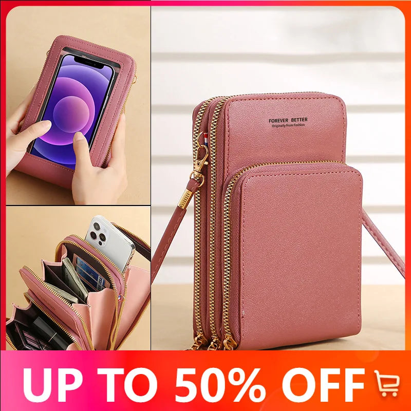 Women's Multifunction Touch Screen Phone Bag Soft Leather Messenger Handbag