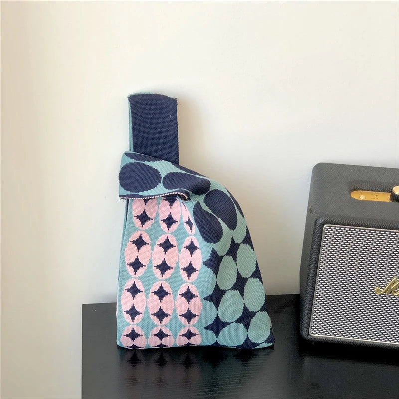 Knitted Checkerboard Women's Bag Houndstooth Handbag Small Tote Bag