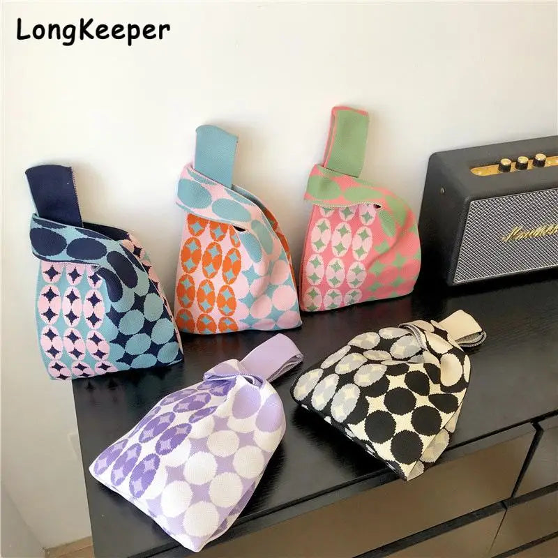 Knitted Checkerboard Women's Bag Houndstooth Handbag Small Tote Bag