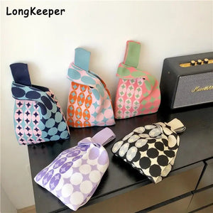 Knitted Checkerboard Women's Bag Houndstooth Handbag Small Tote Bag