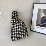 Knitted Checkerboard Women's Bag Houndstooth Handbag Small Tote Bag