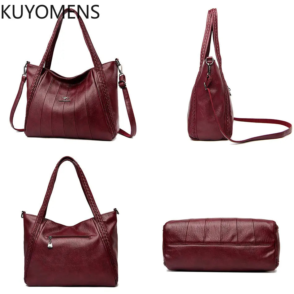 Large Capacity Leather Tote Shoulder Bag Casual Handbag Purse