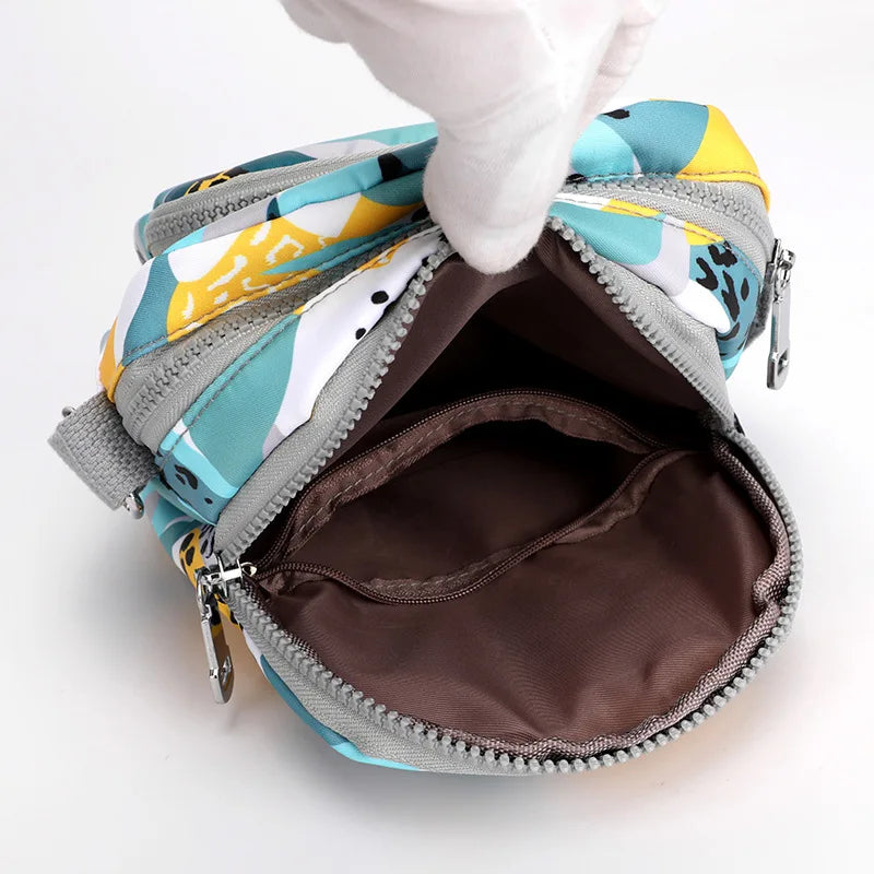 Casual Printed Nylon Messenger Handbag Multi-layer Large Capacity Backpack