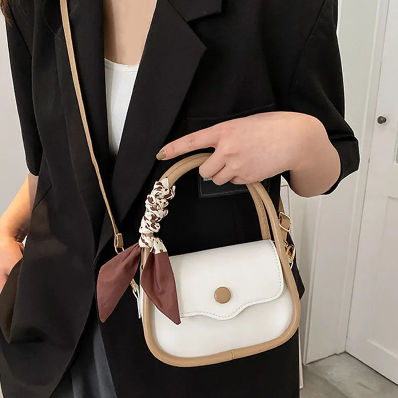 Small Fresh Women's Shoulder Bag with Silk Scarf Handbag