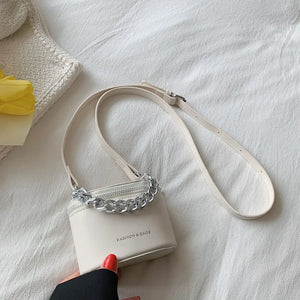 Mini PU Leather Chain Bucket Crossbody Sling Bag for Women