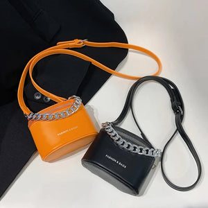 Mini PU Leather Chain Bucket Crossbody Sling Bag for Women