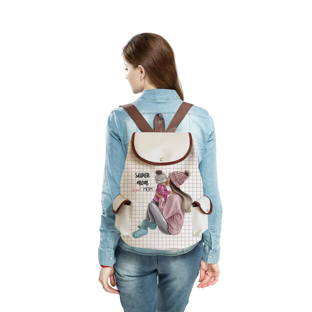 Cartoon Mother and Baby Print Backpack High Capacity Outdoor Bag