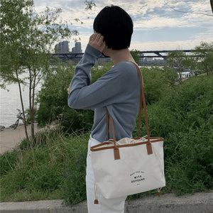 Vintage Canvas Shopper Bag for Girls Casual