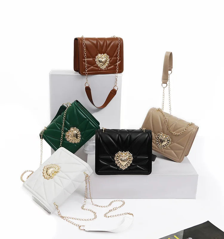 Vintage Leather Shoulder Bag Retro Heart Female Square Purse