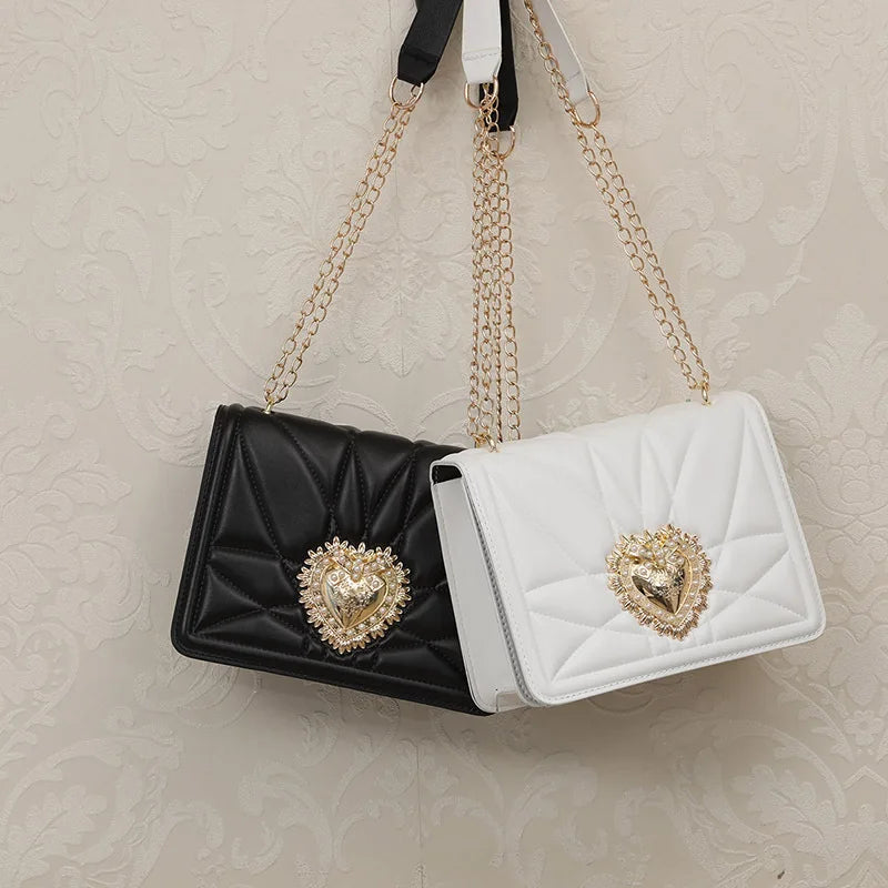 Vintage Leather Shoulder Bag Retro Heart Female Square Purse