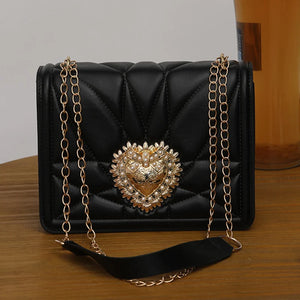 Vintage Leather Shoulder Bag Retro Heart Female Square Purse