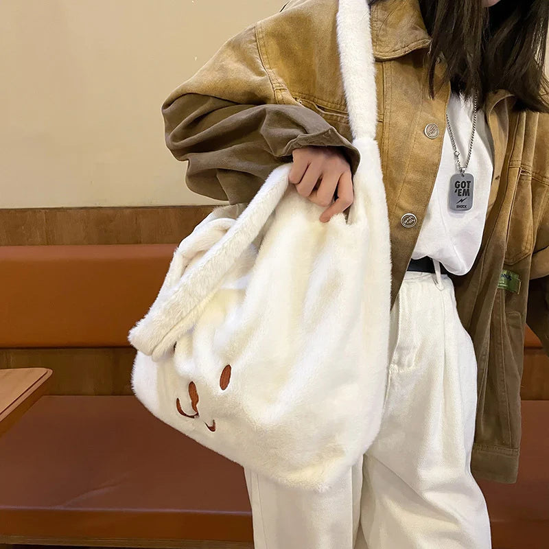 Winter Plush Shoulder Bag for Women Ladies Shopping Handbag Female Tote Bag