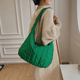 Winter Nylon Shoulder Bags Down Cotton Crossbody Plaid Tote for Women