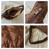 Winter Nylon Shoulder Bags Down Cotton Crossbody Plaid Tote for Women