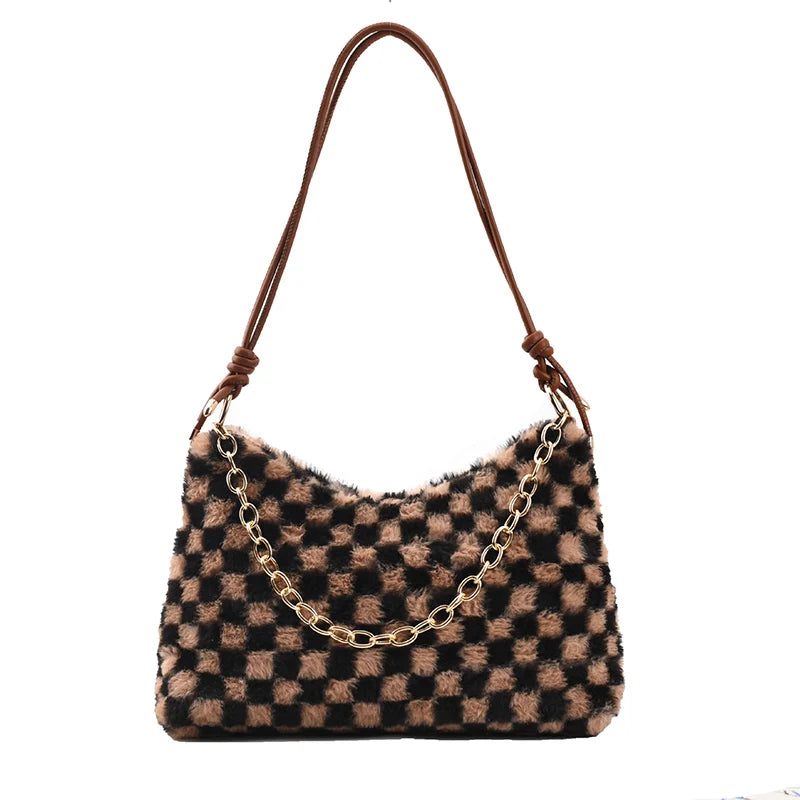 Winter Plush Crossbody Bag for Women Single Shoulder Handbag