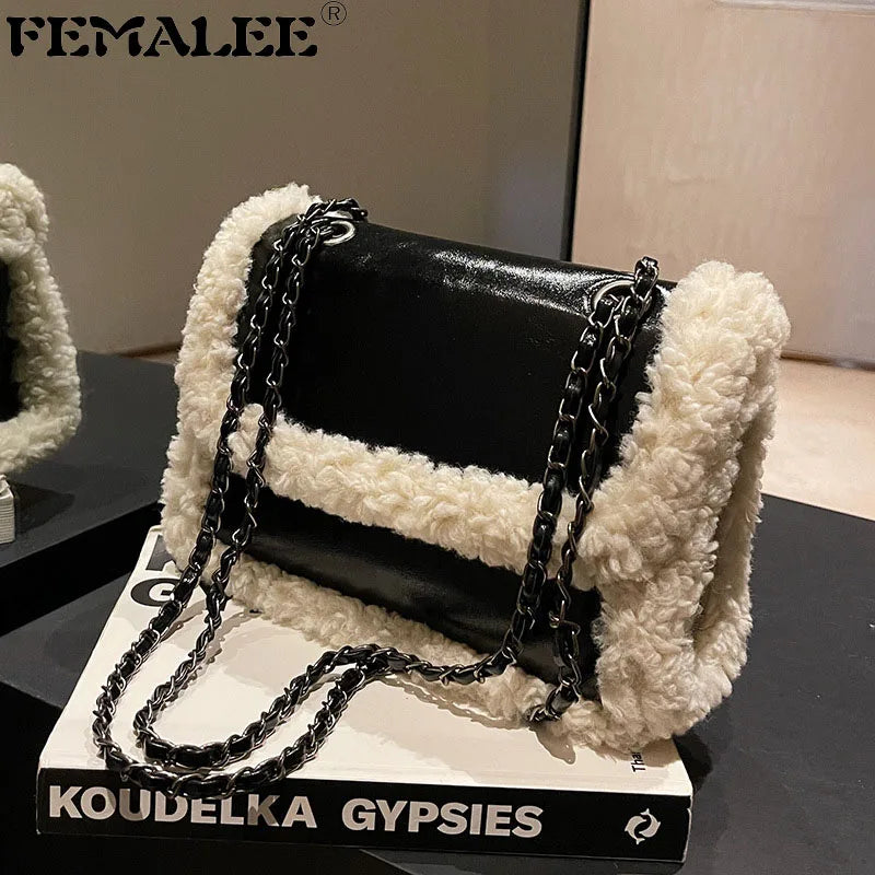 Winter Lambswool Edged Armpit Bag Soft Small Crossbody Shoulder Bag