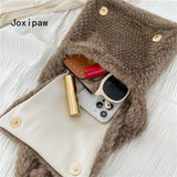 Winter Soft Plush Shoulder Bag Vintage Solid Tote Bucket Bags