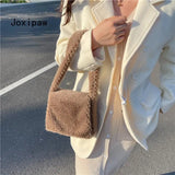 Winter Soft Plush Shoulder Bag Vintage Solid Tote Bucket Bags