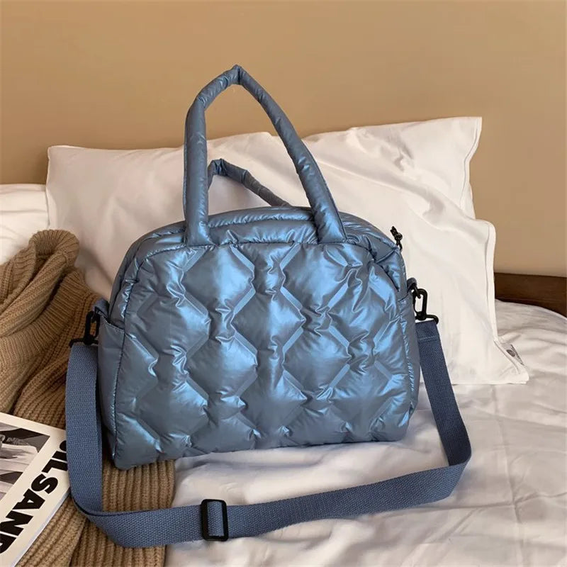 Winter Women Space Padded Down Bag Large Capacity Quilted Handbag Shoulder Bag