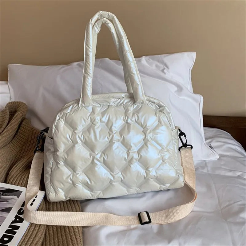 Winter Women Space Padded Down Bag Large Capacity Quilted Handbag Shoulder Bag