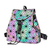 Geometric Plaid Women Backpack Teen School Bag Holographic Drawstring Bag
