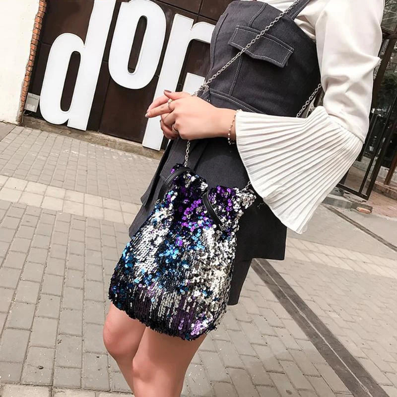 Sequined Bucket Bags Bling Shoulder Bag