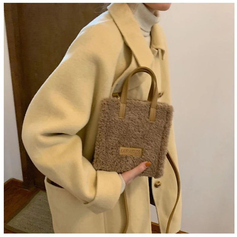 Warm Lamb Wool Shoulder Bag Soft Autumn Cross-body