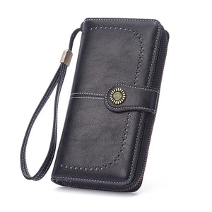 Women's Retro Oil Wax Wallet PU Hollow Zipper Wallet