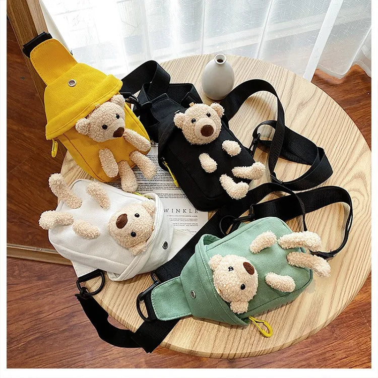 Casual Plush Bear Chest Bag Canvas Crossbody Bag for Women