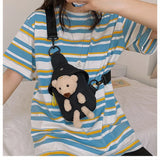 Casual Plush Bear Chest Bag Canvas Crossbody Bag for Women