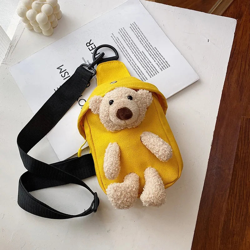 Casual Plush Bear Chest Bag Canvas Crossbody Bag for Women
