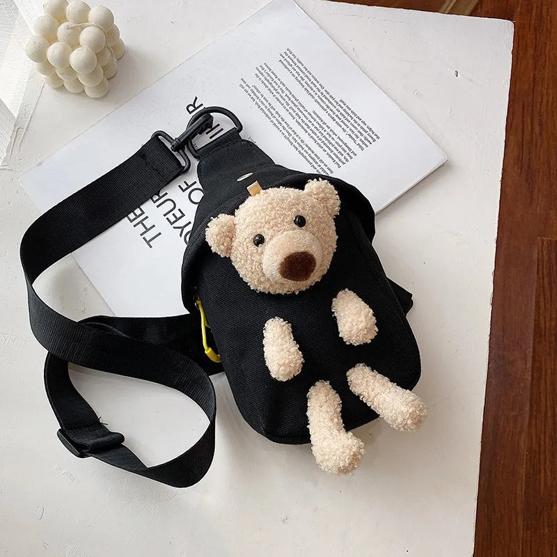 Casual Plush Bear Chest Bag Canvas Crossbody Bag for Women