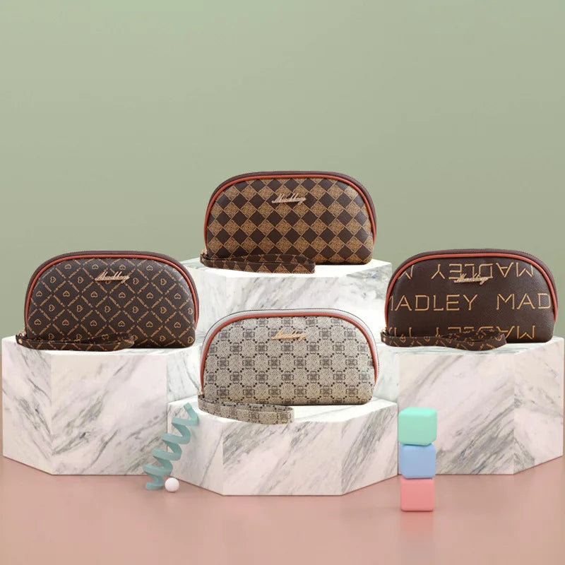 Printed Shell Clutch Bag Women's Travel Storage PU Leather Cosmetic Bag