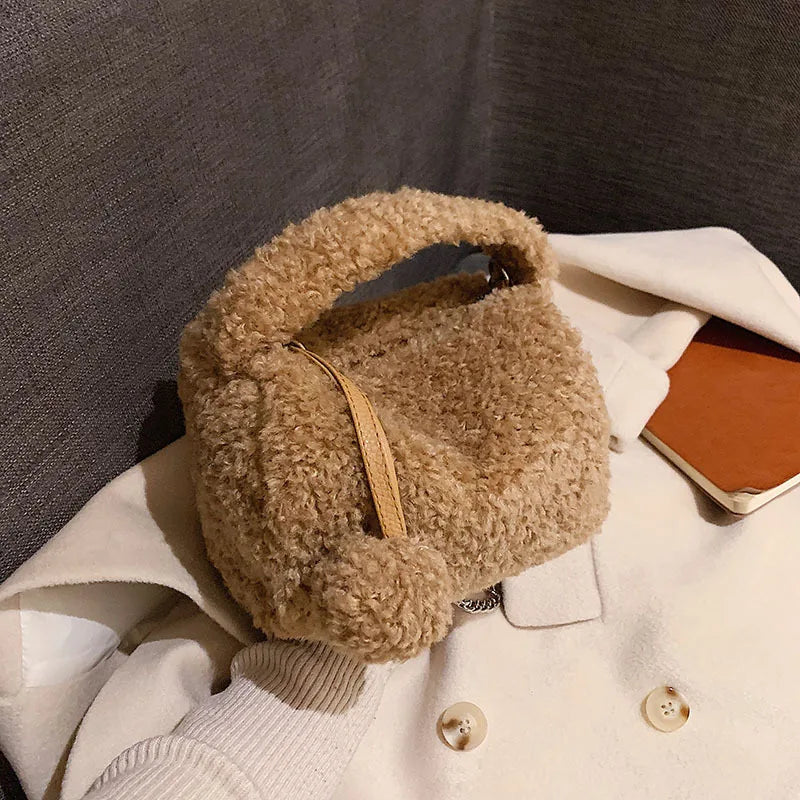 Women's Small Fresh Lamb Velvet Bag with Chain Shoulder Messenger Bag