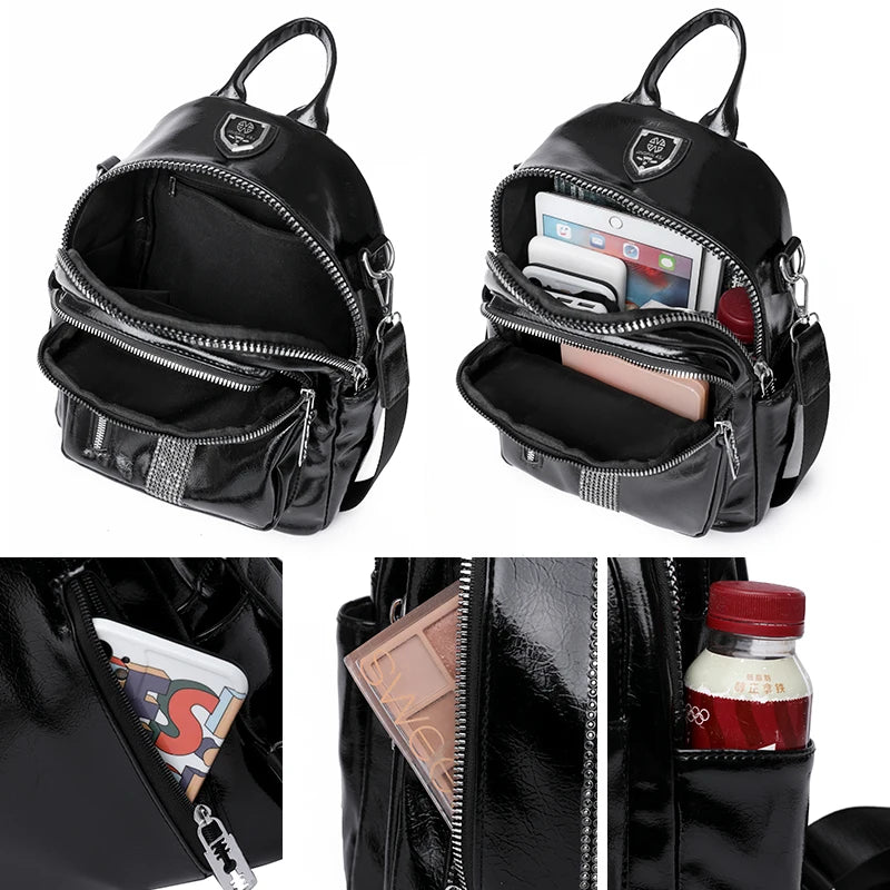 Ladies Large Capacity PU Leather Backpack