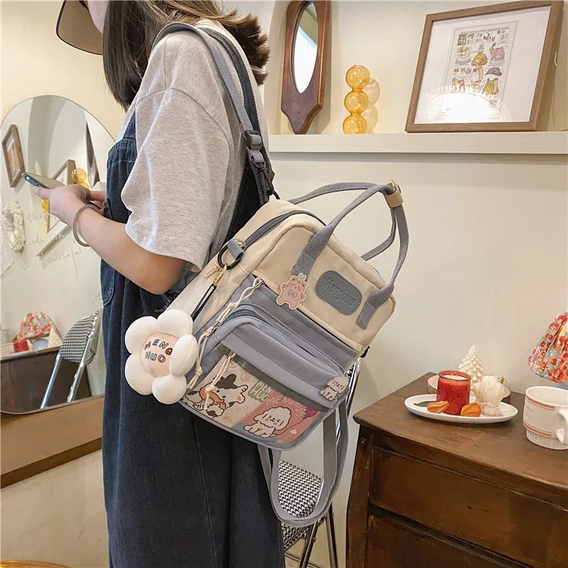 Waterproof Nylon Women's Backpack Small Shoulder Bag Girl Travel Backpack Flower
