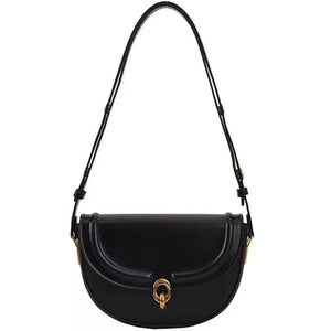 Brown Metal Buckle Shoulder Bag with Adjustable Strap