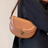 Brown Metal Buckle Shoulder Bag with Adjustable Strap