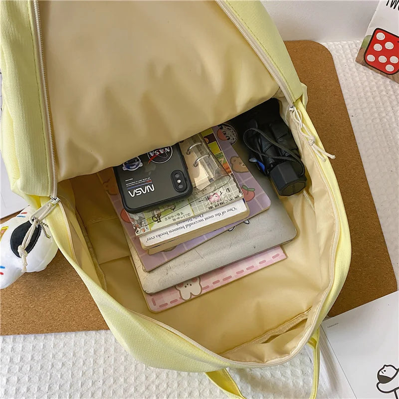 Casual Nylon Student Schoolbag Double Zipper Charm Keychain