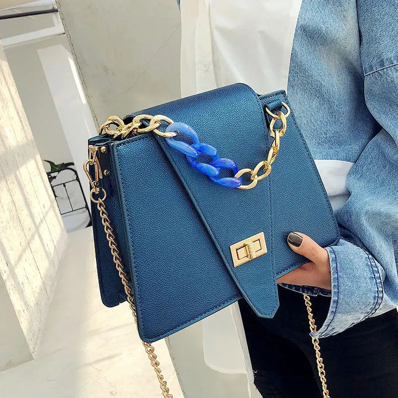 Small Square Bag with Metal Buckle, Portable Shoulder Messenger