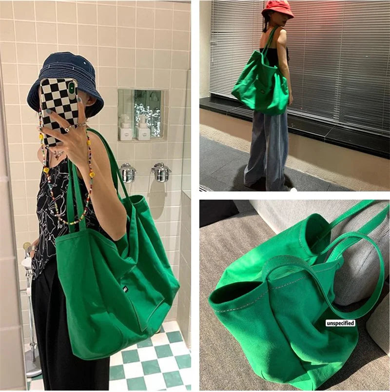 Retro Letter Printing Canvas Bag Portable Large-Capacity Shopping Bag