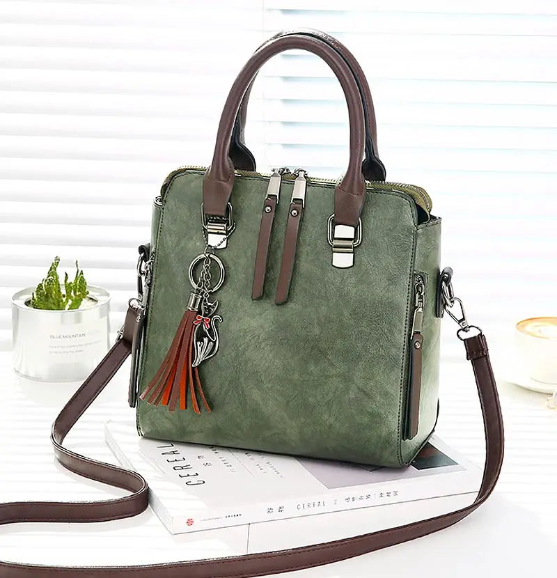 Vintage PU Leather Tassel Crossbody Shoulder Bag Women Handbags